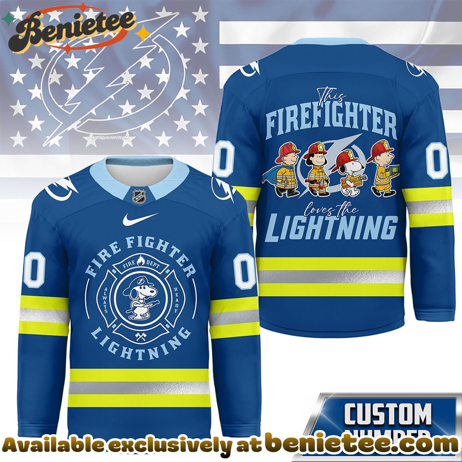 Tampa Bay Lightning Premium NHL Snoopy Firefighter Hockey Jersey