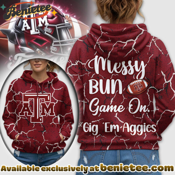 Texas AM Aggies Premium NCAA Messy Bun Game On 3D Hoodie, Sweatshirt, Tshirt