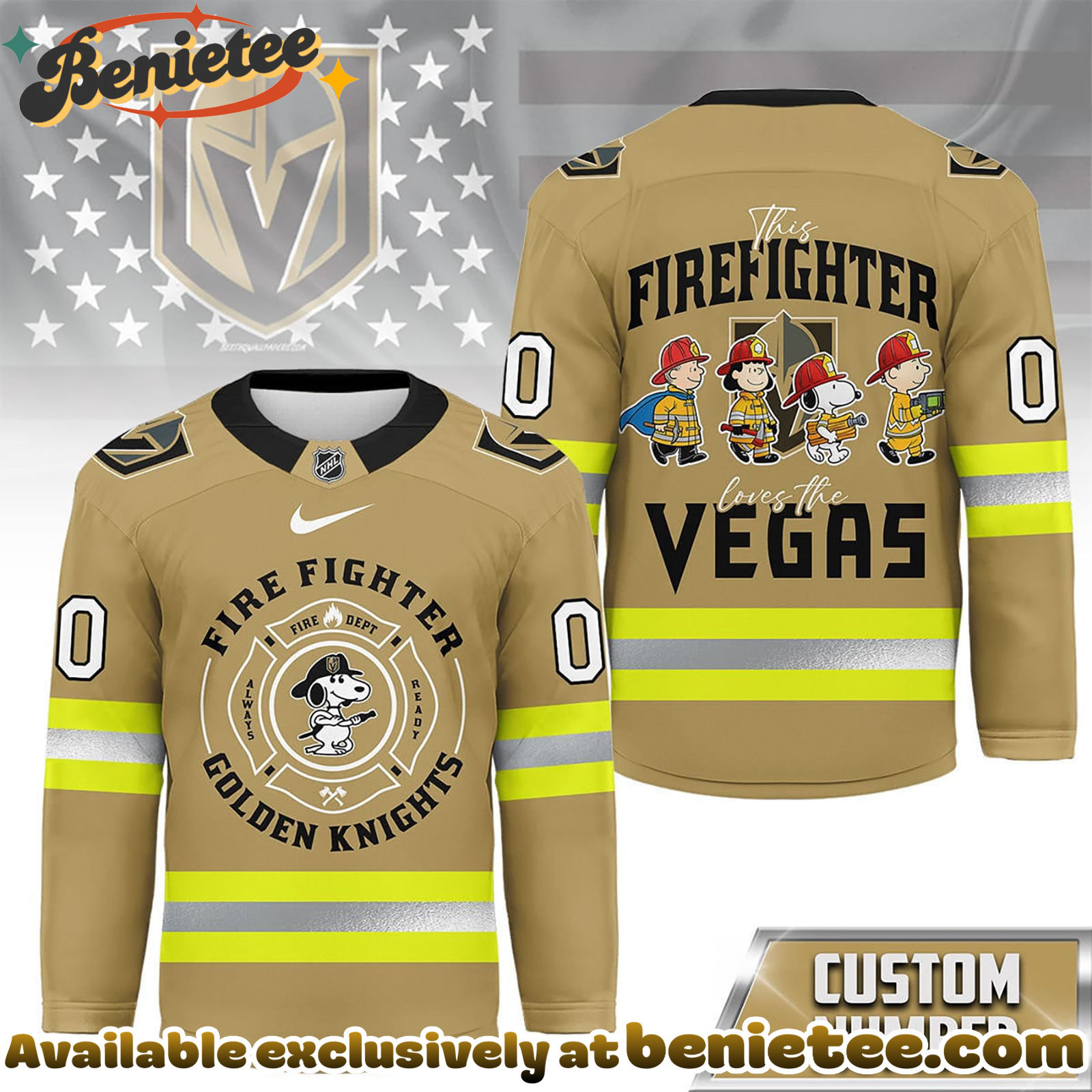 Vegas Golden Knights Premium NHL Snoopy Firefighter Hockey Jersey