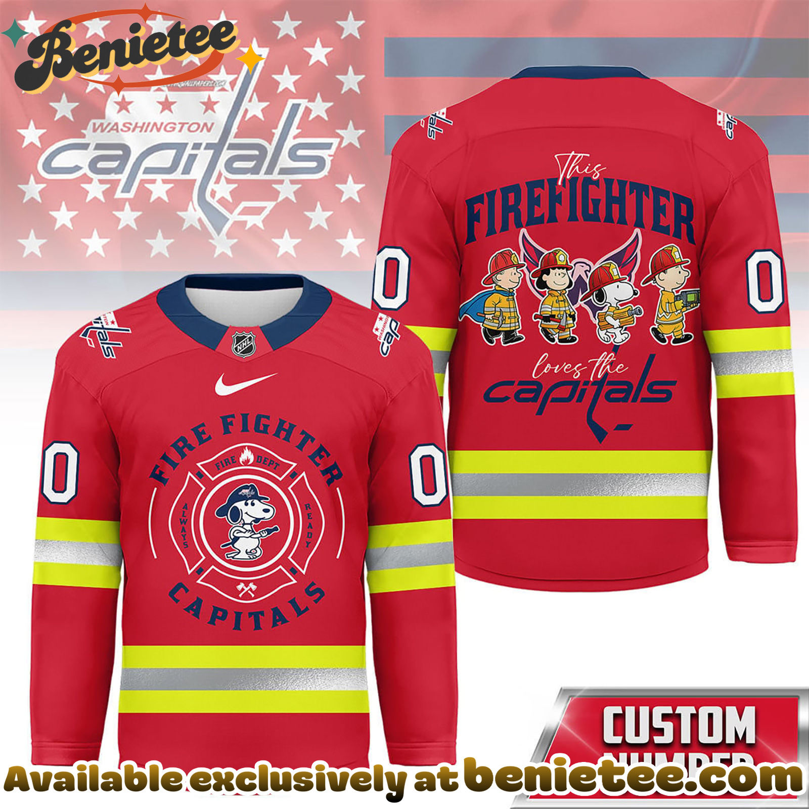 Washington Capitals Premium NHL Snoopy Firefighter Hockey Jersey