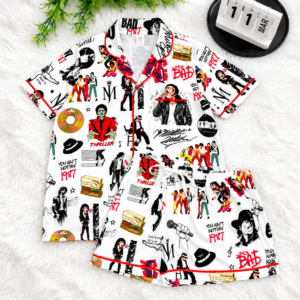 Retro Satin Pajama Set for Women – Vintage Pop Short Sleepwear
