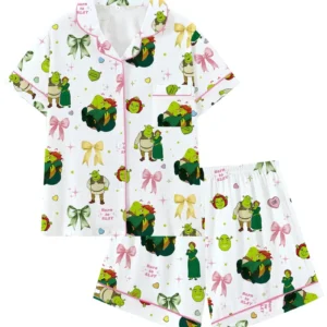 Green Ogre Inspired Pajama Set for Women – Cute Pink Coquette Sleepwear