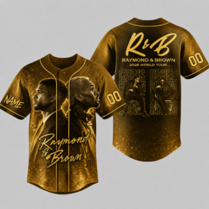 THE R&B Usher Raymond & Chris Brown Tour 2026 Gold Baseball Jersey