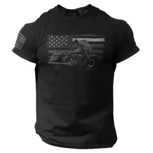 American Flag Motorcycle T-Shirt, Biker Patriotic USA Rider Shirt