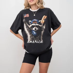 America Raccoon Hot Dog Shirt, Patriotic Raccoon Tee, 4th of July Tshirt