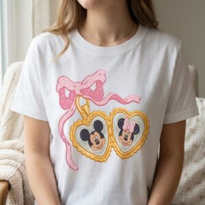 Disney Mickey & Minnie Locket Shirt, Coquette Bow Graphic Tee, Cute Adult Disney T-Shirt