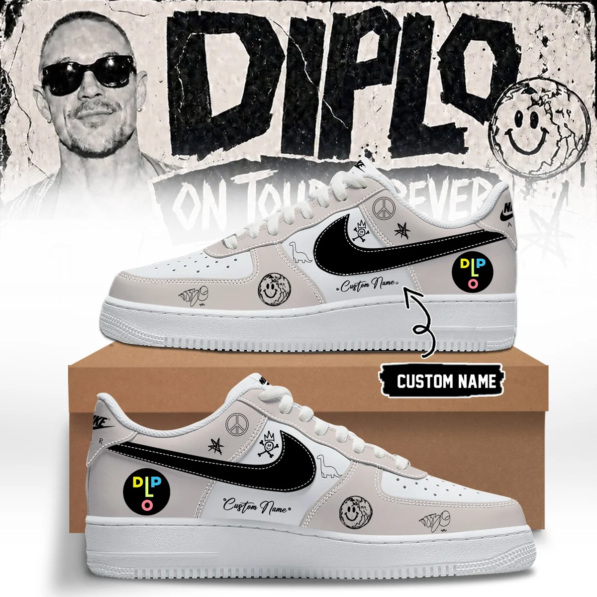 DIPLO ON TOUR FOREVER Signed Custom Air Force 1 & Jordan 1 Shoes - Part 12