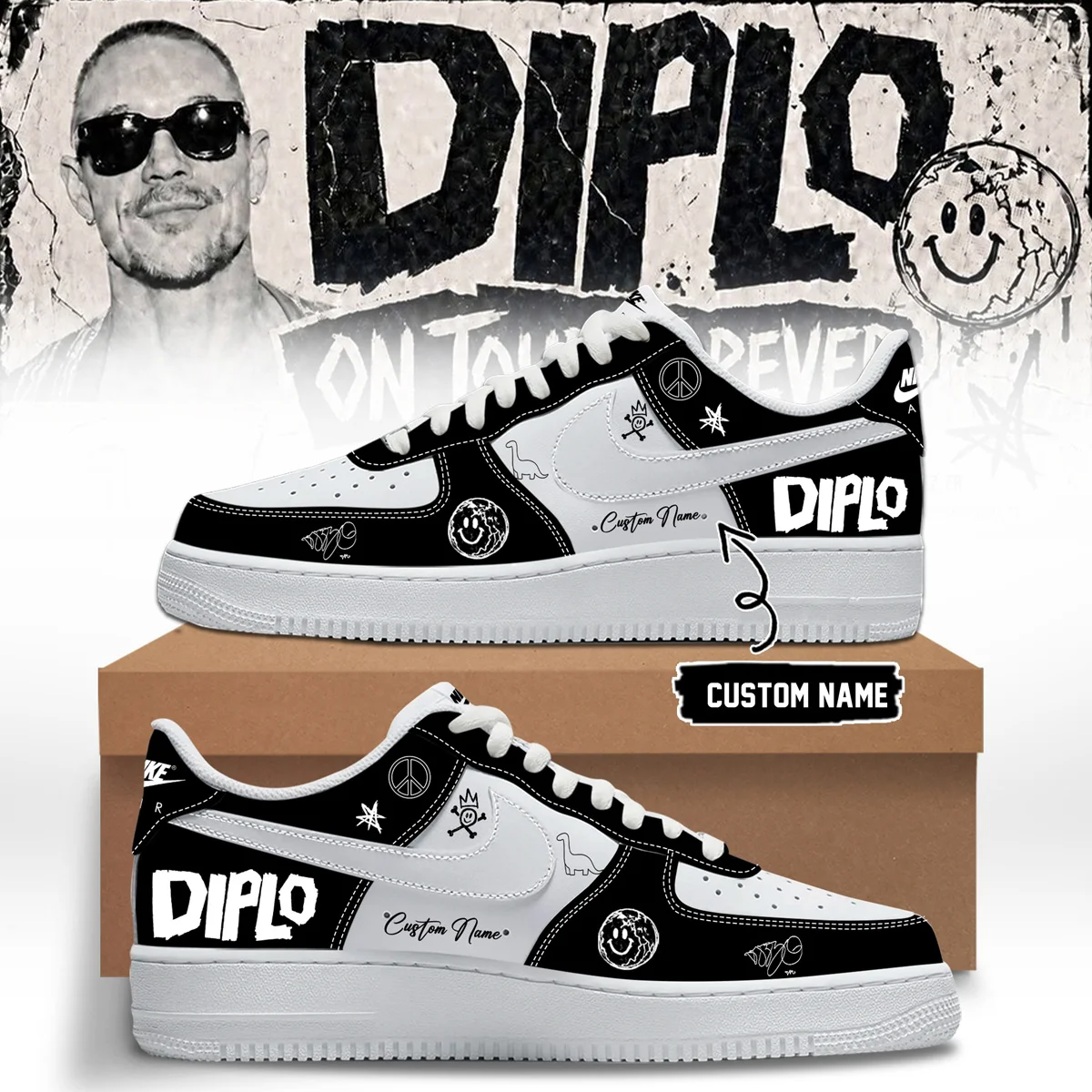 DIPLO ON TOUR FOREVER Signed Custom Air Force 1 & Jordan 1 Shoes - Part 16