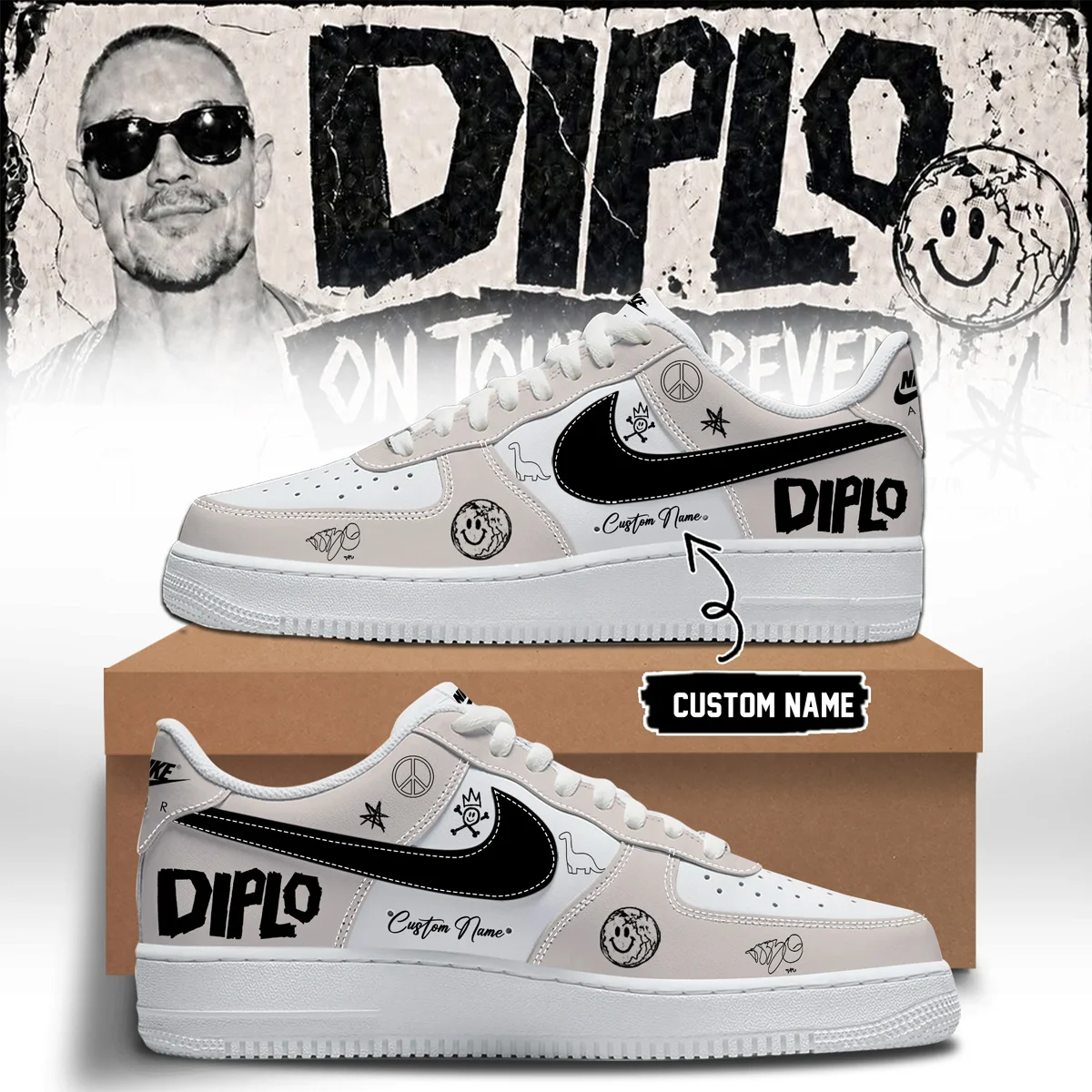 DIPLO ON TOUR FOREVER Signed Custom Air Force 1 & Jordan 1 Shoes - Part 4
