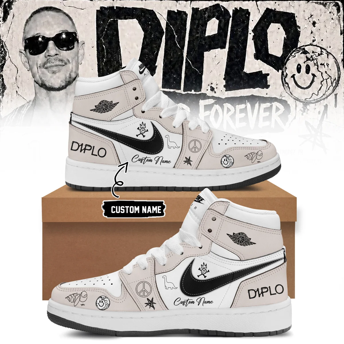 DIPLO ON TOUR FOREVER Signed Custom Air Force 1 & Jordan 1 Shoes - Series 2