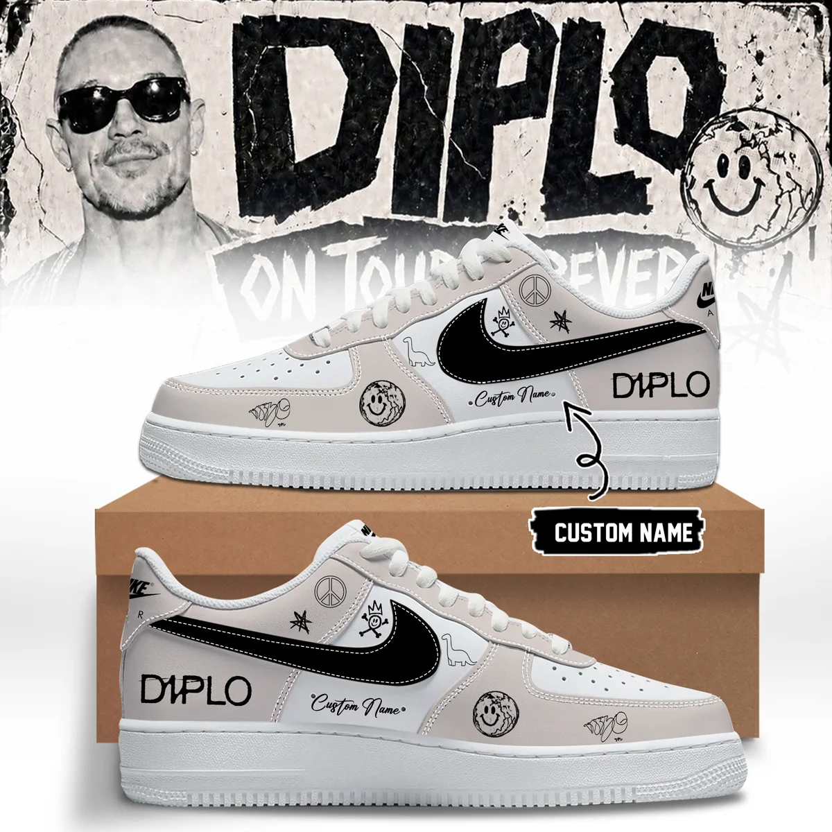 DIPLO ON TOUR FOREVER Signed Custom Air Force 1 & Jordan 1 Shoes - Series 6