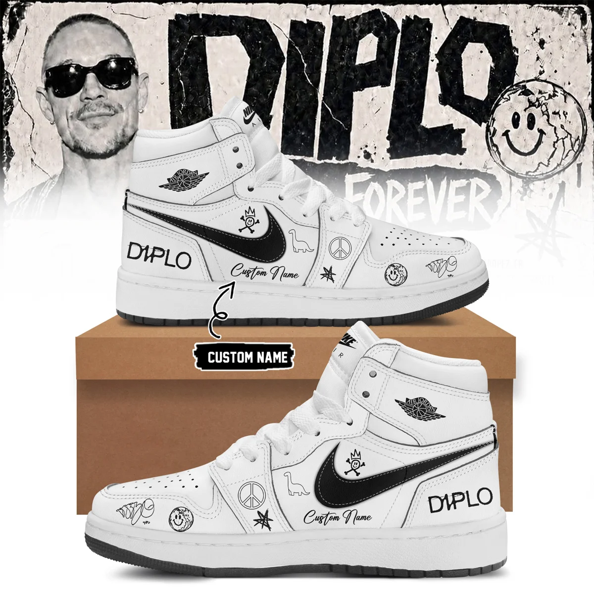 DIPLO ON TOUR FOREVER Signed Custom Air Force 1 & Jordan 1 Shoes - Variant 11