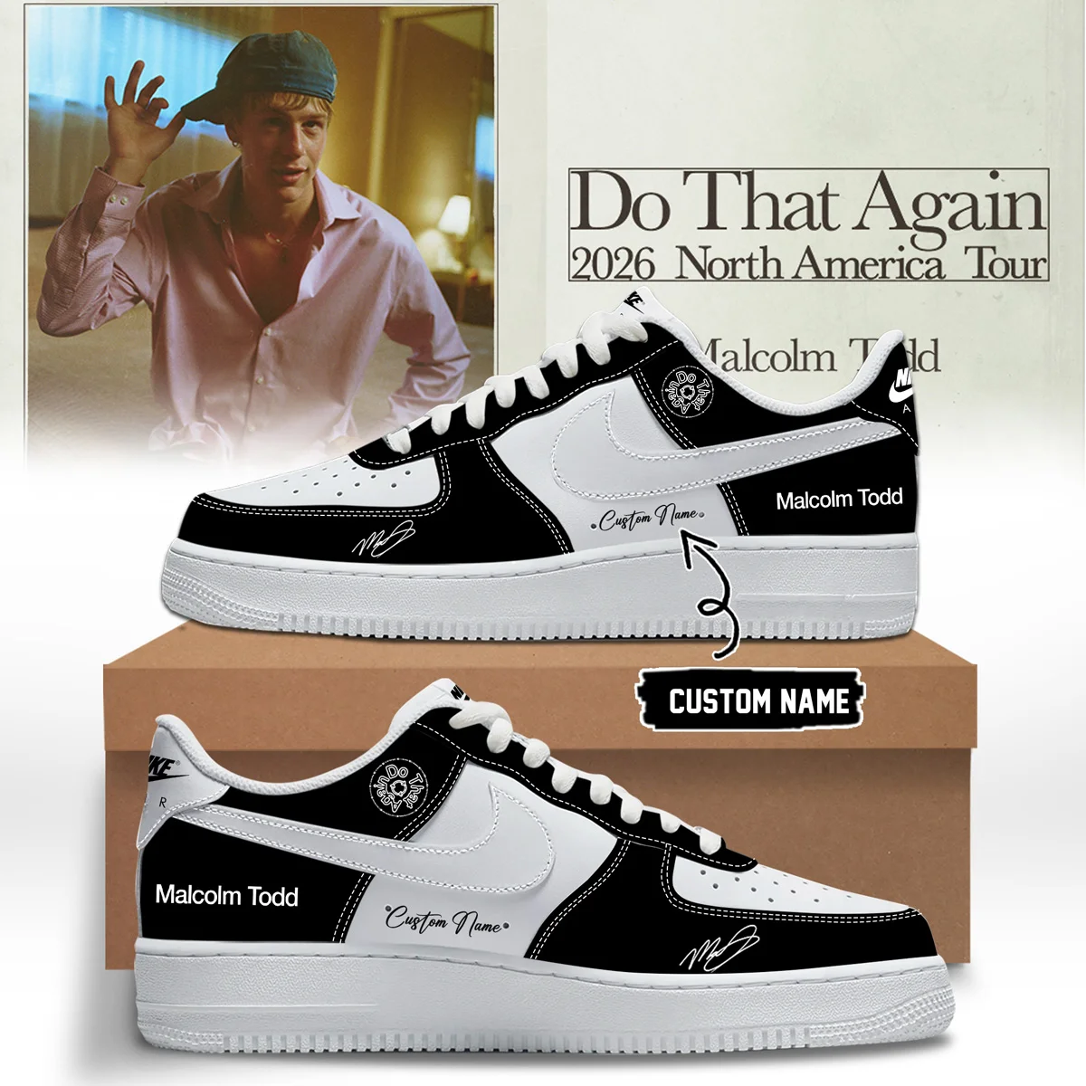 Malcolm Todd Do That Again Tour Signed Custom Air Force 1 & Jordan 1 Shoes (Design 20)