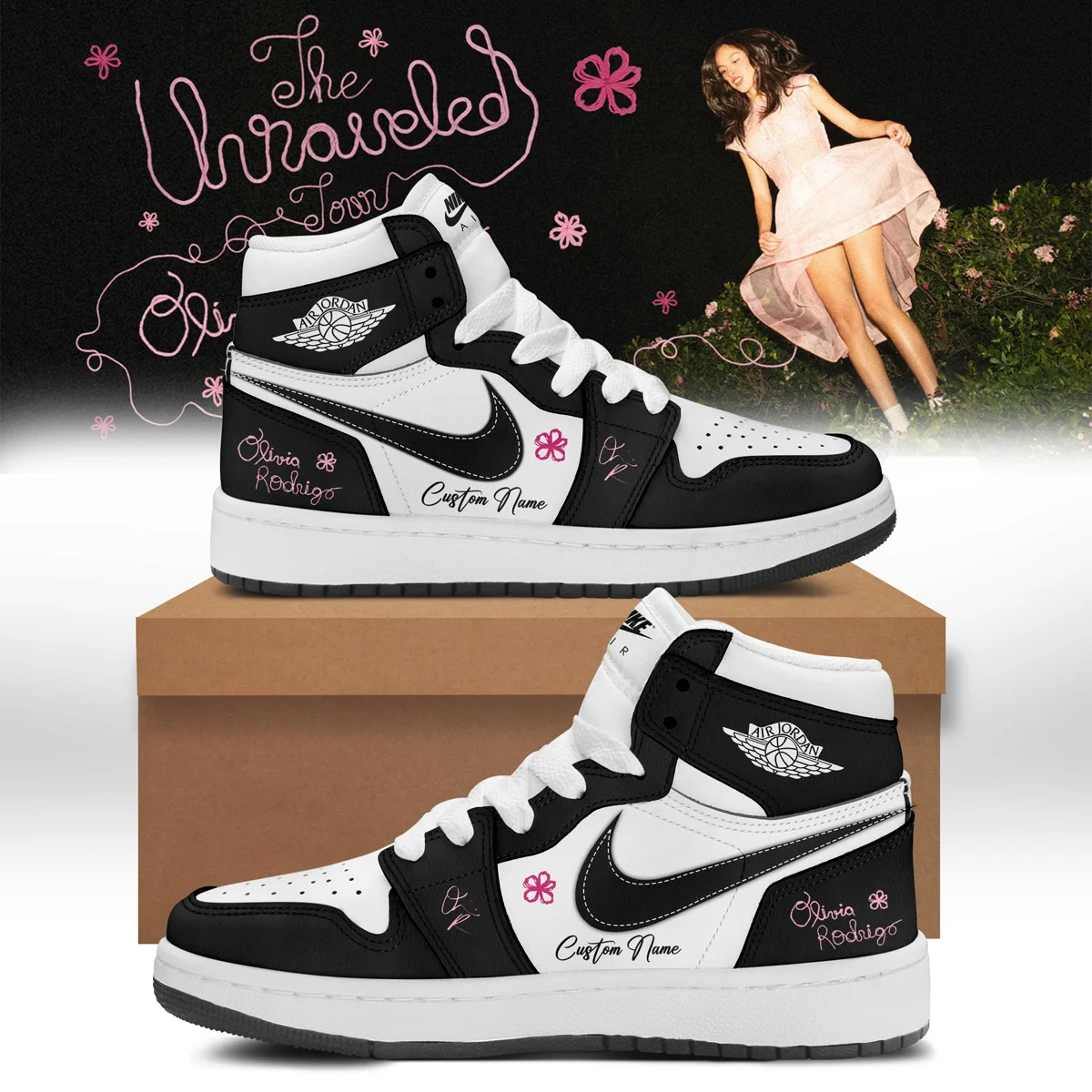Olivia Rodrigo The Unraveled Tour Signed Custom Air Force 1 & Jordan 1 Shoes (Design 4)