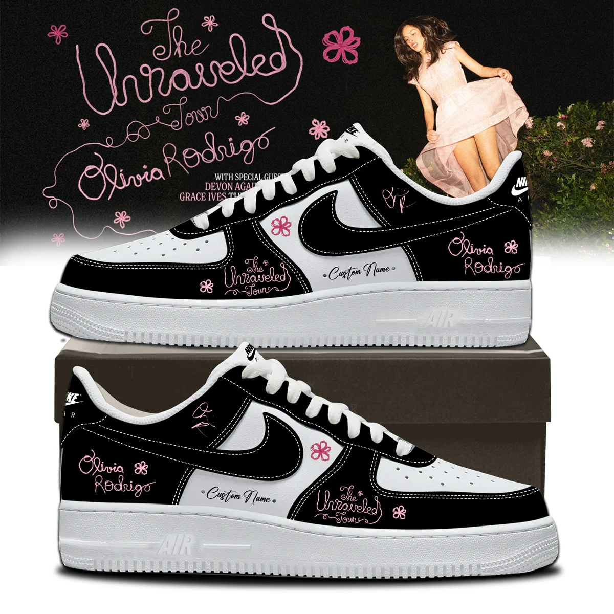 Olivia Rodrigo The Unraveled Tour Signed Custom Air Force 1 & Jordan 1 Shoes - Series 1