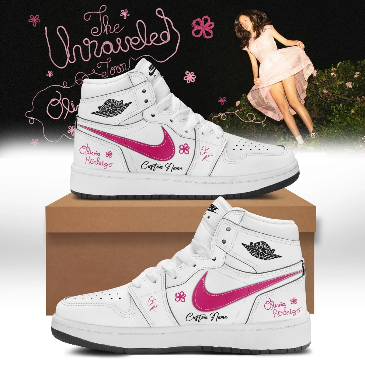 Olivia Rodrigo The Unraveled Tour Signed Custom Air Force 1 & Jordan 1 Shoes - Variant 3