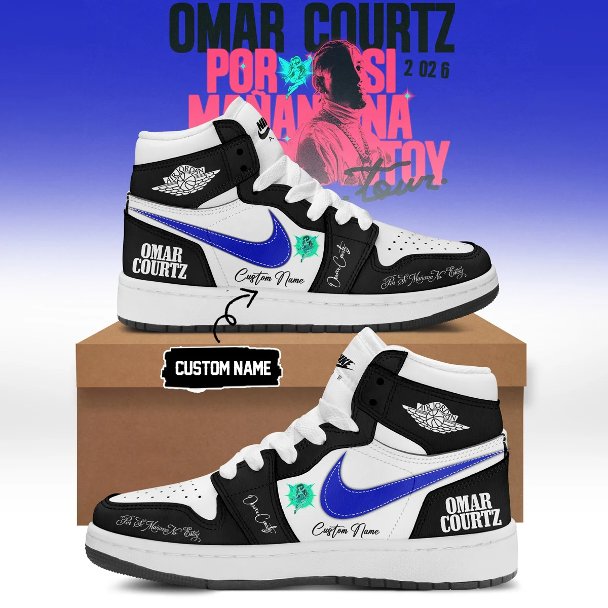 Omar Courtz Por Si Mañana No Estoy World Tour Signed Custom Air Force 1 & Jordan 1 Shoes (Release 17)