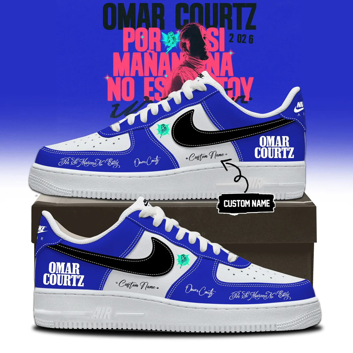 Omar Courtz Por Si Mañana No Estoy World Tour Signed Custom Air Force 1 & Jordan 1 Shoes (Release 32)