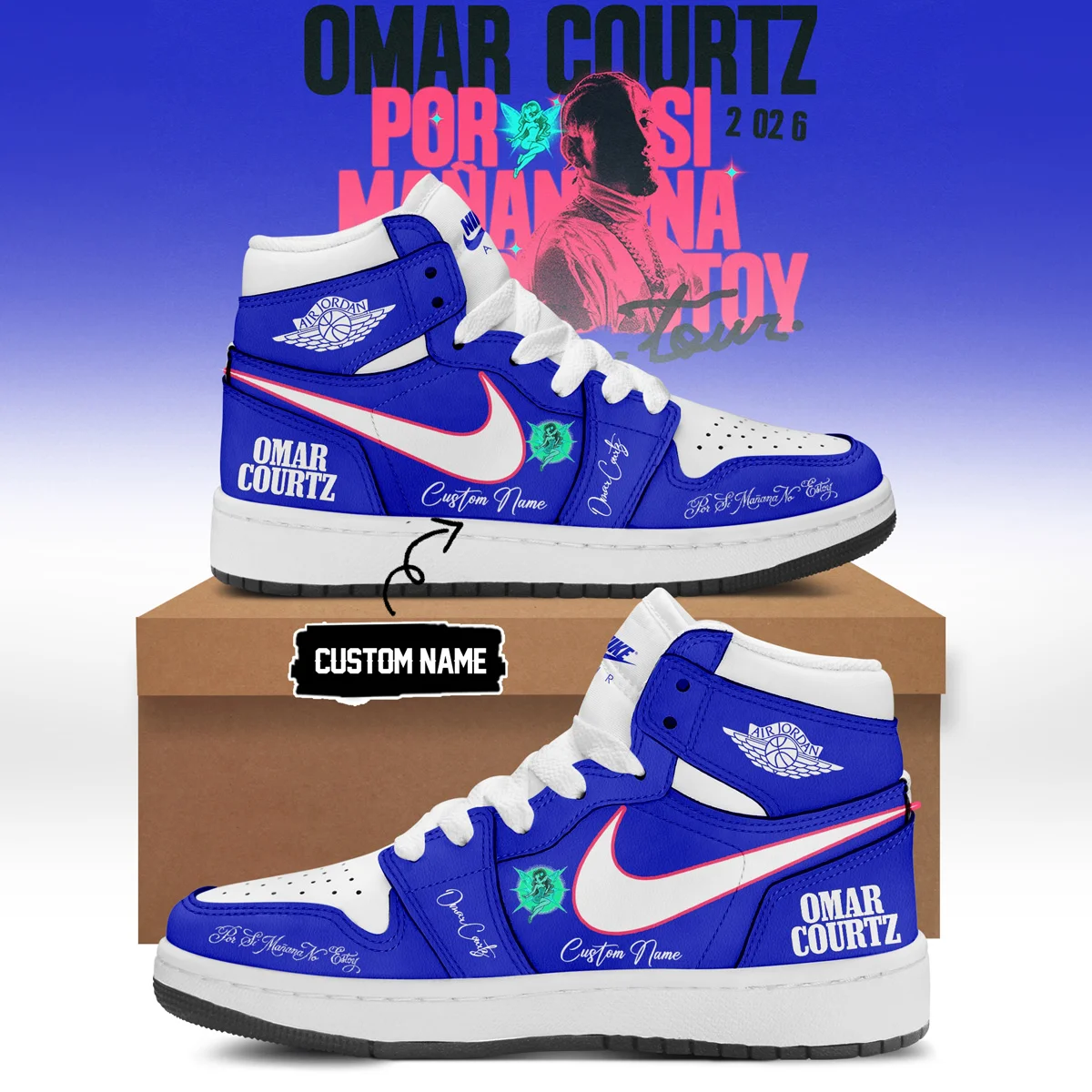Omar Courtz Por Si Mañana No Estoy World Tour Signed Custom Air Force 1 & Jordan 1 Shoes (Style 11)