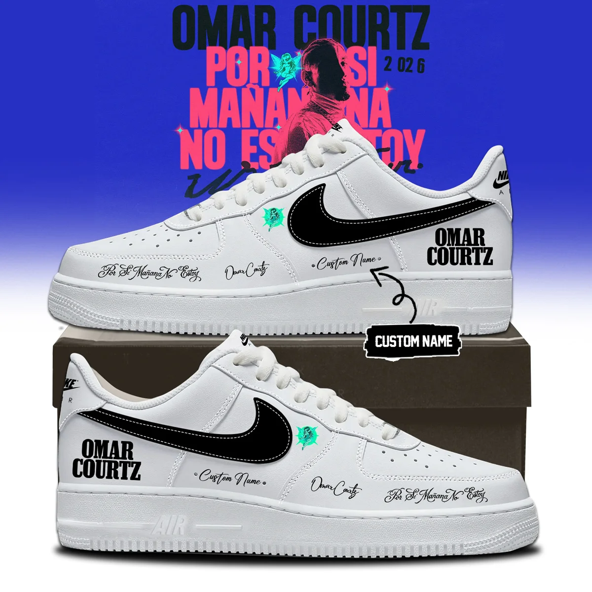 Omar Courtz Por Si Mañana No Estoy World Tour Signed Custom Air Force 1 & Jordan 1 Shoes (Style 21)
