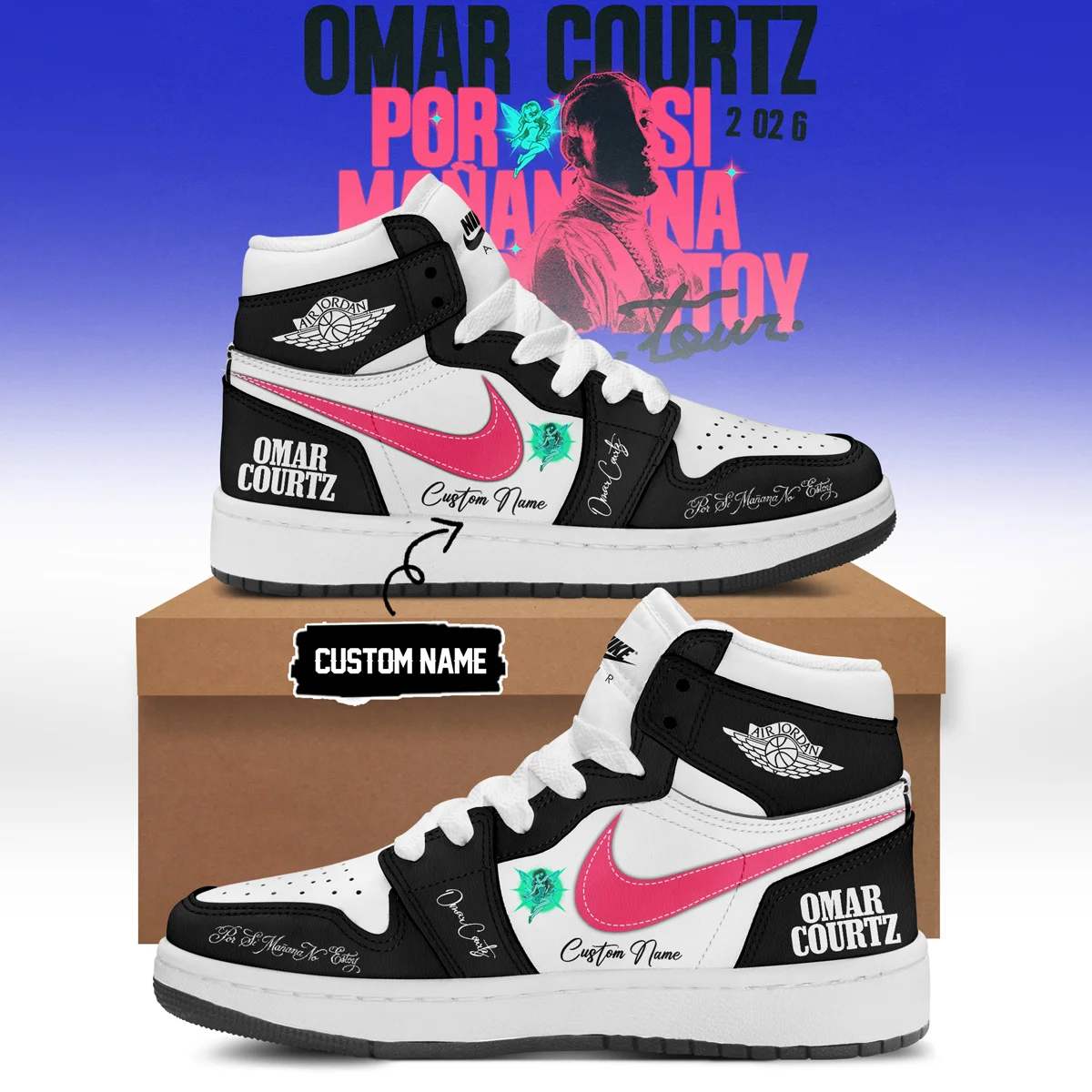 Omar Courtz Por Si Mañana No Estoy World Tour Signed Custom Air Force 1 & Jordan 1 Shoes - Variant 8