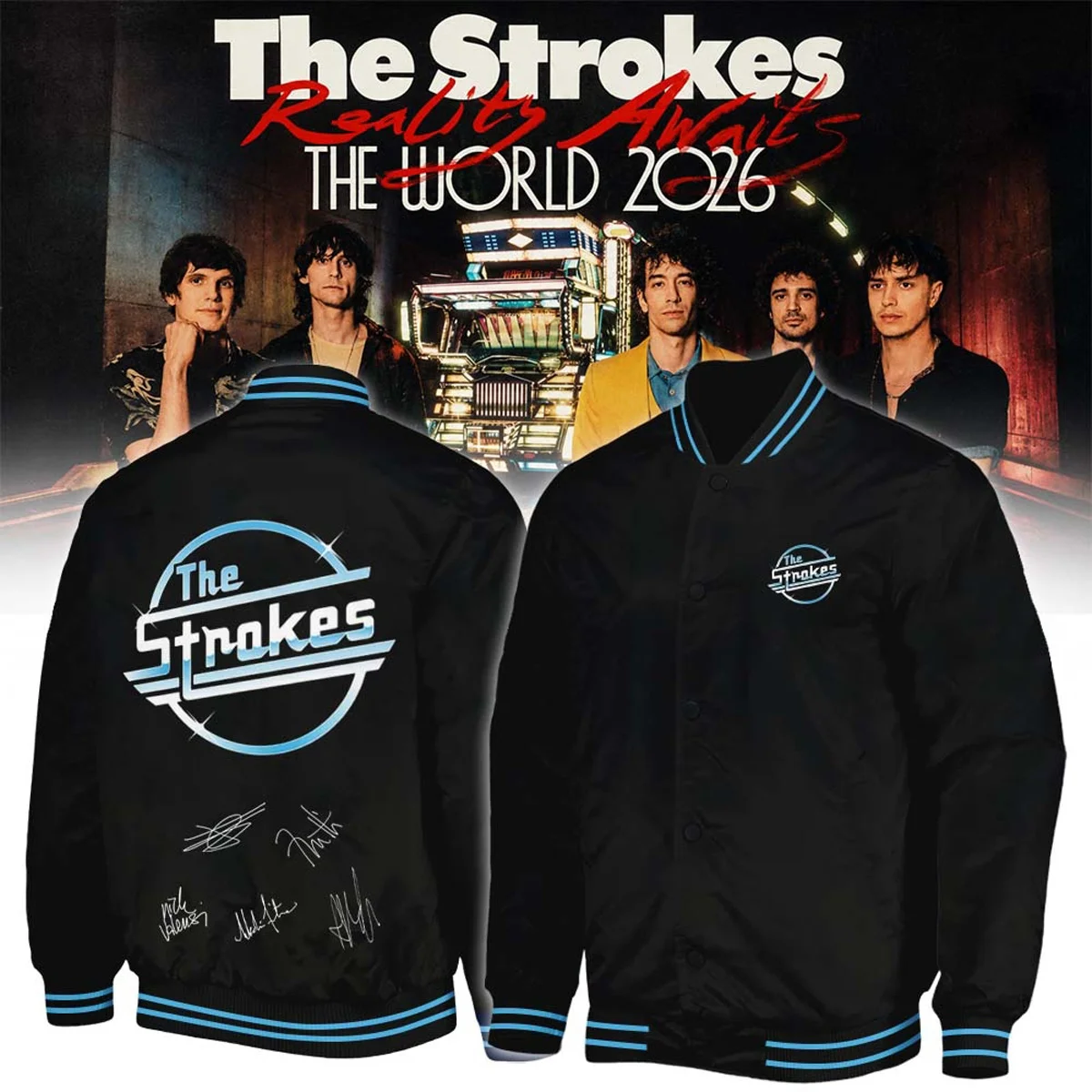 The Strokes Reality Awaits Tour Signature Bomber Jacket (Design 13)