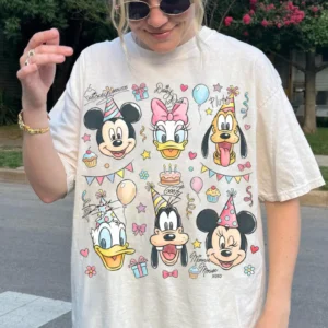 Mickey & Friends Signature Birthday Shirt, Disney Mickey Minnie Donald Pluto Birthday Present Gift Tee
