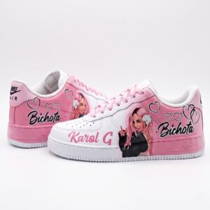 Karol G Bichota Pink Air Force 1 Shoes, Karol G Custom Sneakers, Latin Music Fan Gift