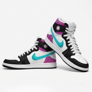 Spider Hero High Top Sneakers, Black White Pink Graphic Shoes, Web Pattern Comic Inspired Footwear, Superhero Style Streetwear Sneakers