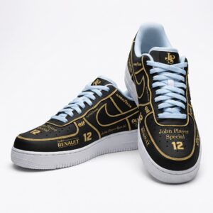 Ayrton Senna F1 Air Force 1 Shoes, John Player Special Black Gold Racing Custom Sneakers, Formula Racing Inspired Streetwear Footwear