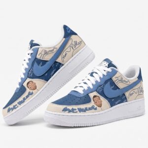 Mac Miller Air Force 1 Shoes, Blue & Cream Custom Rapper Sneakers, Hip Hop Music Inspired Casual Streetwear Footwear