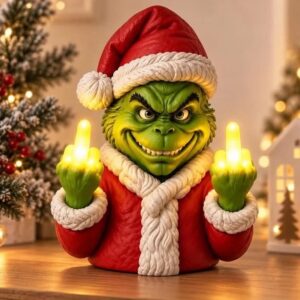 Funny Grinch Santa Finger Light, Christmas Novelty Decor, LED Shelf Ornament